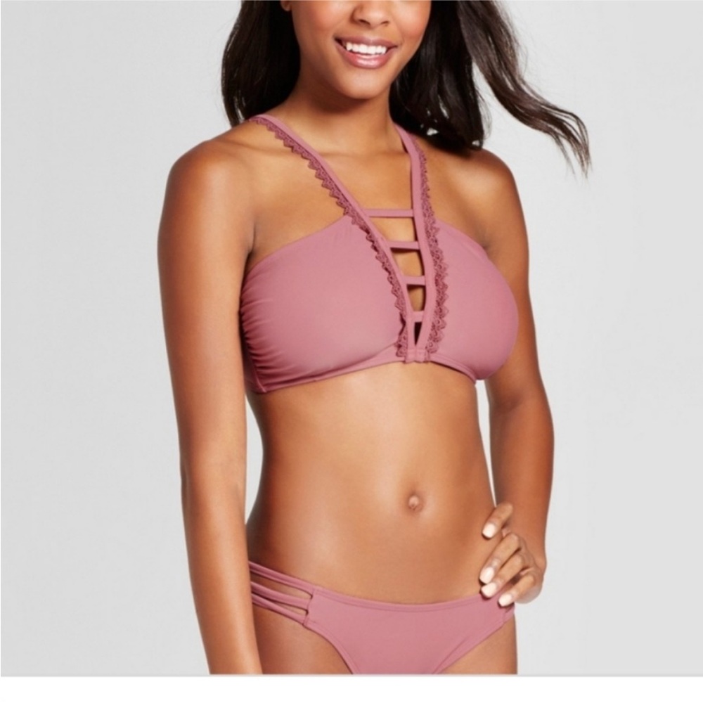 NWT Xhilaration Pink Strappy Bikini with Ladder Cutouts